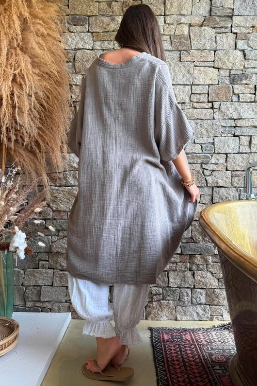 Tasha Cushion Cotton Oversized Shirt Tunic Mocha